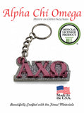 Alpha Chi Omega Pink Keychain, A Chi O Mirror Key Fob, Sorority Glitter Key Ring, Fraternity Greek Life Keychain -  1007-231572-061925