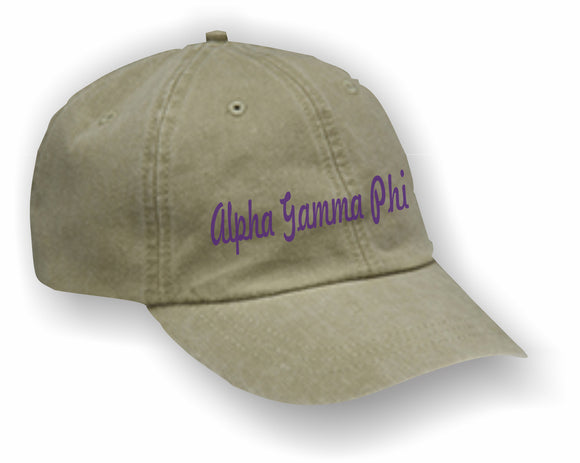 Alpha Gamma Phi – Baseball Cap, Embroidered, AD969 6-Panel Low-Profile Washed Pigment-Dyed Cap