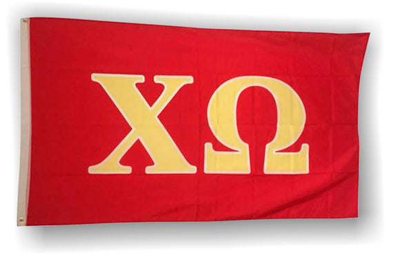 Chi Omega - 3'x5' Flag with Gold Letters on Red Background