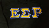Epsilon Sigma Rho - 9.5oz Black Hooded Sweatshirt with Gold on White Twill Blue Emb