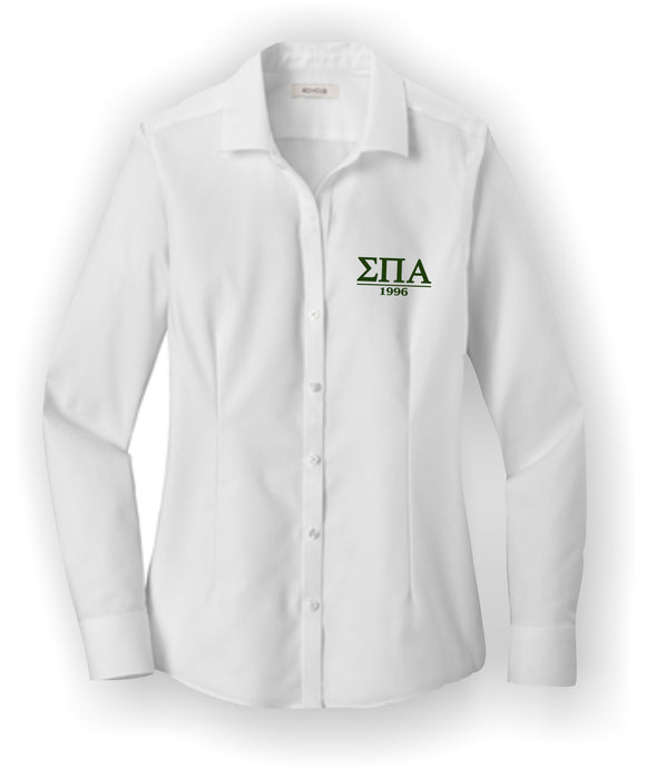 Sigma Pi Alpha-Red House® Ladies Pinpoint Oxford Non-Iron Shirt; Embroidered-ELLA-RH250-WHT