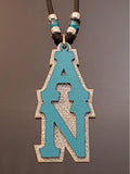 Alpha Nu - TIKI - Turquoise Twill on Black Glitter or Silver Glitter