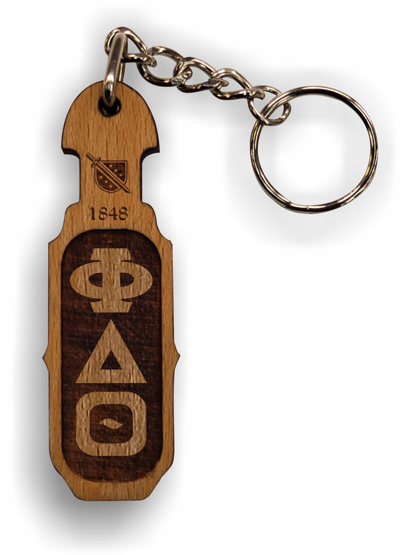 Phi Delta Theta-Paddle Keychain, Laser Engraved; Maple & Walnut-01-KEY-PDL