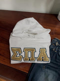Eta Alpha Pi - 996M White Pullover Hooded Sweatshirt with Double Stitched Gold Glitter Letters