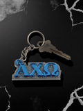 Alpha Chi Omega Blue Keychain, A Chi O Mirror Key Fob, Sorority Glitter Key Ring, Fraternity Greek Life Keychain -  1007-EDCD14-061925