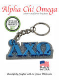 Alpha Chi Omega Blue Keychain, A Chi O Mirror Key Fob, Sorority Glitter Key Ring, Fraternity Greek Life Keychain -  1007-EDCD14-061925