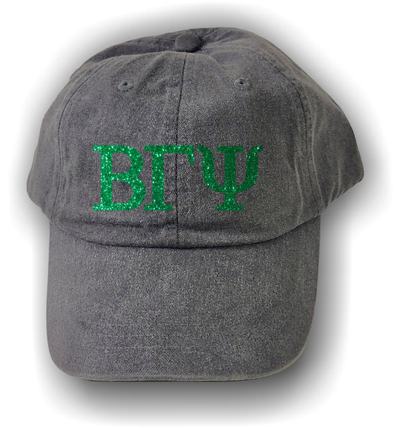 Beta Gamma Psi - Vintage Baseball Cap with Leather Strap and Glitter Letters