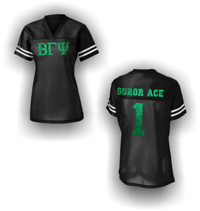 Beta Gamma Psi - LST307 - Women's Replica Football Jersey with Glitter Letters and Personalization