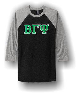 Beta Gamma Psi - NL6051  Next Level Apparel® Unisex Tri-Blend 3/4-Sleeve Raglan Tee with Glitter Letters