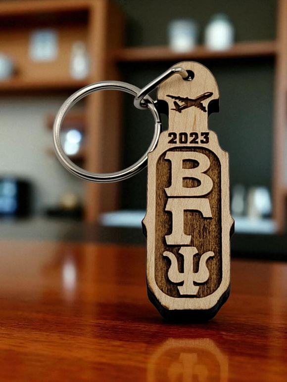 Beta Gamma Psi Keychain, Sorority Laser Engraved Paddle Key Fob, Maple