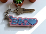Beta Phi Omega Blue Keychain, Go Greek Mirror Key Fob, Sorority Glitter Key Ring, Fraternity Greek Life Keychain