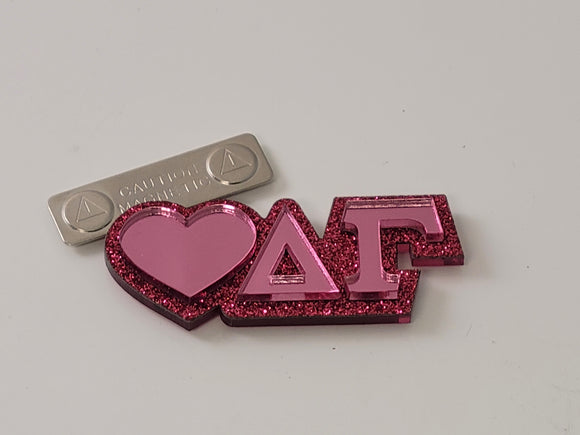 Delta Gamma - Magnetic Glitter Pin with Heart and Letters - 1024-AA09B1-082924