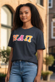 Eta Alpha Pi Comfort Colors Black T-Shirt with Zigzag Sewn Twill Letters