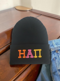 Eta Alpha Pi Embroidered Beanie: Tri-Color Letters on Blackn - CP90
