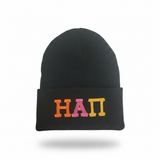 Eta Alpha Pi Embroidered Beanie: Tri-Color Letters on Blackn - CP90