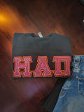 Eta Alpha Pi - 4662M - Black - Super Sweat Crewneck Sweat Shirt with Pink Glitter Letters Satin Stitched