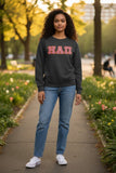 Eta Alpha Pi - 4662M - Black - Super Sweat Crewneck Sweat Shirt with Pink Glitter Letters Satin Stitched