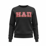 Eta Alpha Pi - 4662M - Black - Super Sweat Crewneck Sweat Shirt with Pink Glitter Letters Satin Stitched