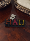 Eta Alpha Pi Magnetic Jewelry Pin with Greek Letters: Gold Mirror on Black Acrylic