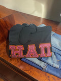 Eta Alpha Pi - 4997M - Black - with Hot Pink Letters  Pullover Hooded Sweatshirt with Double Stitched Letters