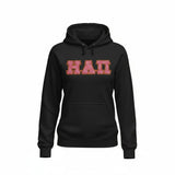 Eta Alpha Pi - 4997M - Black - with Hot Pink Letters  Pullover Hooded Sweatshirt with Double Stitched Letters