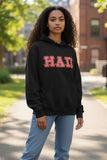 Eta Alpha Pi - 4997M - Black - with Hot Pink Letters  Pullover Hooded Sweatshirt with Double Stitched Letters