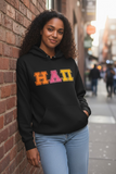 Eta Alpha Pi - 4997M - Black - with Tri-Color Letters  Pullover Hooded Sweatshirt with Double Stitched Letters