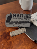 Eta Alpha Pi Name Badge for Events and Meetings: Brushed Silver, Peacock, and Letters