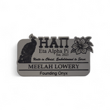 Eta Alpha Pi Name Badge for Events and Meetings: Brushed Silver, Peacock, and Letters