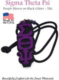 Sigma Theta Psi Tiki - Purple Mirror on Black Glitter Sorority Necklace
