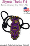Sigma Theta Psi Tiki - Purple Mirror on Gold Glitter Sorority Necklace