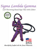 Sigma Lambda Gamma Tiki, SLG Girl Throwing Sign Necklace, Sorority Purple Mirror on Hot Pink Glitter Pendant,  - 1094-BD5942-051925