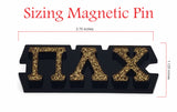 Pi Lambda Chi Magnetic Jewelry Pin with Greek Letters: Gold Glitter on Black Acrylic