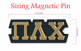 Pi Lambda Chi Magnetic Jewelry Pin with Greek Letters: Gold Mirror on Black Acrylic