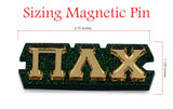 Pi Lambda Chi Magnetic Jewelry Pin with Greek Letters: Gold Mirror on Green Glitter
