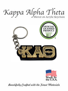 Kappa Alpha Theta Acrylic Keychain with Gold Mirror Letters on Black, Sorority Key Fob, Greek Life Key Ring 1061-3F546C-050724