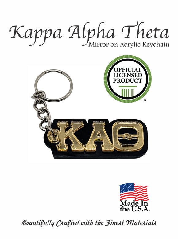 Kappa Alpha Theta Acrylic Keychain with Gold Mirror Letters on Black, Sorority Key Fob, Greek Life Key Ring 1061-3F546C-050724