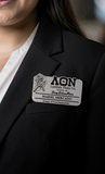 Lambda Theta Nu Name Badge for Events and Meetings: Brushed Silver, Rose, and Letters