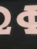 Omega Phi Chi Comfort Colors Black T-Shirt with Pink on Black Zigzag Sewn Twill Letters - 29549-E2A993-091126