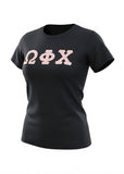 Omega Phi Chi Comfort Colors Black T-Shirt with Pink on Black Zigzag Sewn Twill Letters - 29549-E2A993-091126