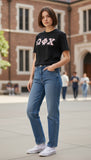Omega Phi Chi Comfort Colors Black T-Shirt with Pink on Black Zigzag Sewn Twill Letters - 29549-E2A993-091126