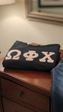 Omega Phi Chi Comfort Colors Black T-Shirt with Pink on Black Zigzag Sewn Twill Letters - 29549-E2A993-091126