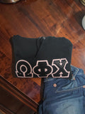 Omega Phi Chi - 4997M - Pullover Hooded Sweatshirt with Black Glitter on Pink Letters - 29549-E9328A-091026