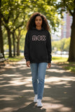 Omega Phi Chi - 4997M - Pullover Hooded Sweatshirt with Black Glitter on Pink Letters - 29549-E9328A-091026