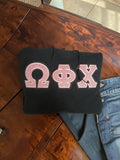 Omega Phi Chi - 4997M - Pullover Hooded Sweatshirt with Pink Glitter on Black Letters - 29549-F5A0E9-091026