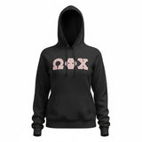 Omega Phi Chi - 4997M - Pullover Hooded Sweatshirt with Pink Glitter on Black Letters - 29549-F5A0E9-091026