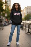 Omega Phi Chi - 4997M - Pullover Hooded Sweatshirt with Pink Glitter on Black Letters - 29549-F5A0E9-091026