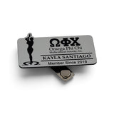 Omega Phi Chi Name Badge for Events and Meetings: Brushed Silver, Ono Lady and Letters - 29549-1506D2-091026