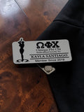 Omega Phi Chi Name Badge for Events and Meetings: Brushed Silver, Ono Lady and Letters - 29549-1506D2-091026