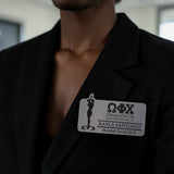 Omega Phi Chi Name Badge for Events and Meetings: Brushed Silver, Ono Lady and Letters - 29549-1506D2-091026